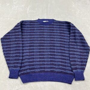 Prego Crewneck Sweater Mens Large Blue Purple Geometric Shetland Wool USA Made